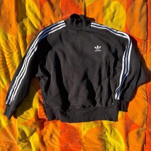 Adidas MockNeck Pullover Sweatshirt Long Sleeve Black Stripes Small with Pockets